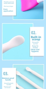 Detail view of pink silicone mask brush head and scoop design for precise face care application