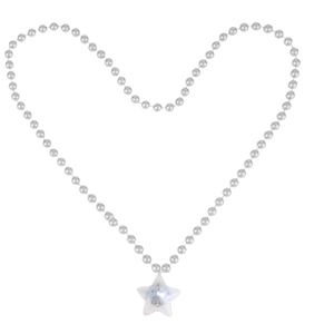 Star-shaped resin pendant with bead chain arranged in a heart shape on a white background
