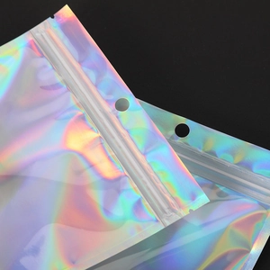 Holografische silberne Laser-Druckverschlussbeutel mit Aufhängeloch für Schmuckzubehör