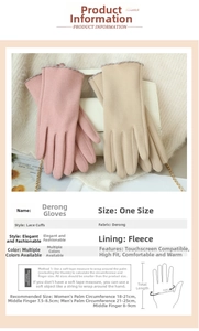 Size chart for Dralon winter gloves showing measurements for palm and touch screen fit