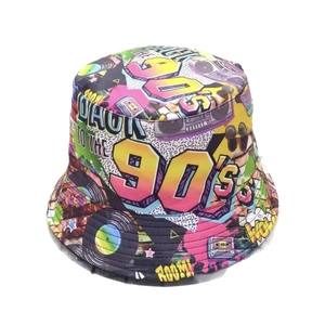 Wende-Anglerhut mit Retro-90er-Graffiti-Print für optimalen Outdoor-Sonnenschutz