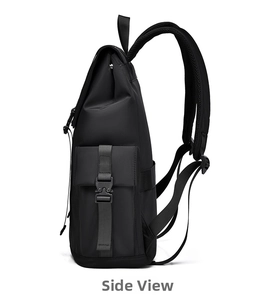 Side view of black tactical backpack showing ergonomic breathable mesh shoulder straps