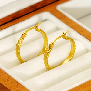 Classic 18K gold plated stainless steel hoop earrings with textured twist design in a box