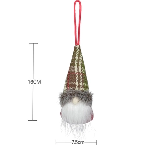 Christmas gnome plush hanging ornament with red green plaid hat and white beard 16cm