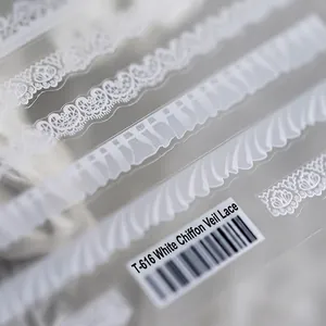 Autocollants à ongles dentelle blanche TS-616 aux motifs floraux et voile délicat