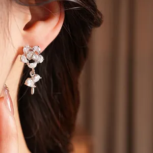 Elegant floral silver earrings with sparkling cubic zirconia crystals for women