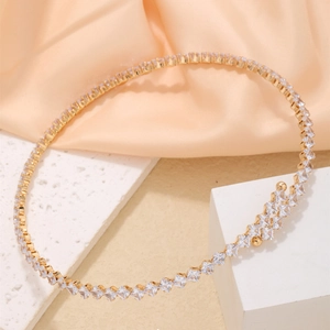 Elegant gold choker necklace featuring square-cut rainbow cubic zirconia in silk setting