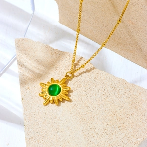 Stainless Steel Gold Necklace With Malachite Sunburst Star Pendant Vintage Luxury Jewelry For Women