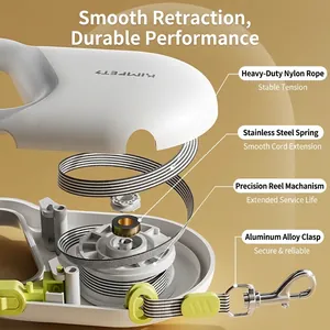 Automatic retractable dog leash with heavy duty nylon rope and internal spring mechanism
