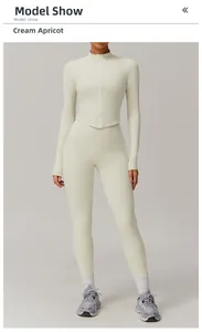 Ensemble de yoga femme abricot crème avec veste zippée ajustée et legging taille haute