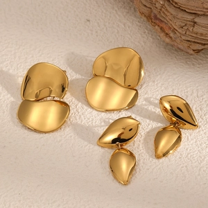Polished 18k gold plated stainless steel irregular geometric leaf earrings for women