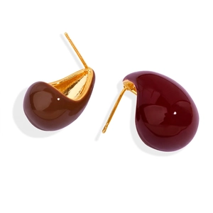 French Vintage Teardrop Stud Earrings Copper Enamel Glaze Glossy Water Drop Minimalist Jewelry With Stainless Steel Post