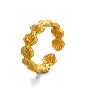 Golden shell leaf open ring in stainless steel for women fashion beach jewelry accessory