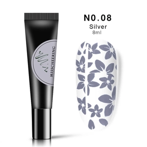 Gel de stamping argenté 8ml en tube souple NO.08 avec motif floral sur ongle