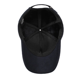 Interior view of winter cotton baseball cap showing fleece lining and adjustable strap