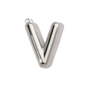 Polished silver hollow letter V pendant in stainless steel with a mirrored finish