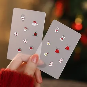 Close-up of S925 silver Christmas earrings set with Santa, elk, and gift box designs