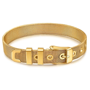 Golden 18K gold-plated 10mm stainless steel mesh watch band bracelet for women