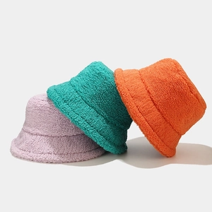 Winter Warm Bucket Hat Sherpa Fleece Lamb Wool Solid Color Fisherman Cap Windproof Thickened Adjustable