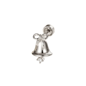 Christmas silver bell earrings with bow and diamond accent for cartilage piercing