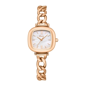 Montre carrée élégante pour femme en or rose avec cadran nacré et bracelet chaîne