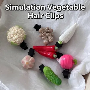 Pinces À Cheveux Simulation Légumes Drôles Forme De Nourriture En Résine Réaliste Barrette Créative Accessoire