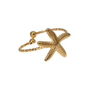 Minimalist golden starfish open ring with textured metallic finish for women