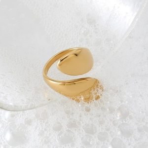 Minimalist 316L stainless steel gold adjustable open ring with organic streamlined design