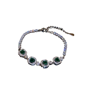 French court style emerald geometric bracelet with diamonds in silver finish