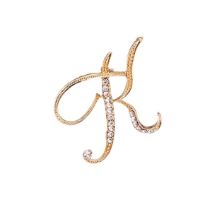 Elegant gold-plated alloy brooch featuring a crystal-encrusted cursive letter K design