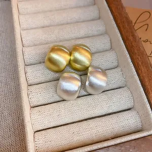 C-Shape Stud Earrings With Silver Earring Post Brushed Metal Matte Geometric Minimalist Style For Women