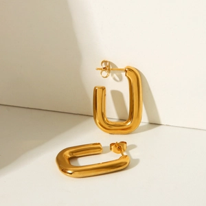 Minimalist gold plated stainless steel U-shaped chunky hoop earrings for women