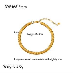 Detailed view of 5mm wide 18K gold snake chain bracelet with length and weight specs