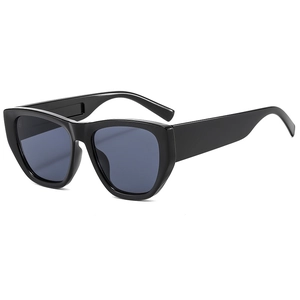Fashionable black square sunglasses with vintage cat-eye frame and dark grey lenses