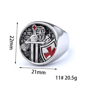 Men's vintage stainless steel Knights Templar cross ring with 22mm embossed silver face