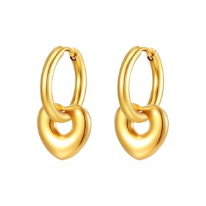Elegant gold stainless steel hoop earrings with detachable heart pendants for women