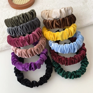 Pleated Velvet Headband Solid Color Ruched Wide Hair Hoop Fashion Headpiece For Women
