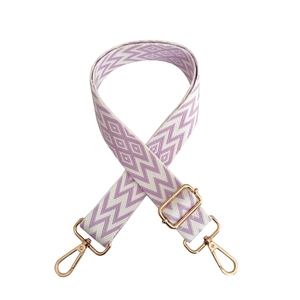 Adjustable wide shoulder strap with purple and white wave patterns and gold metal buckles
