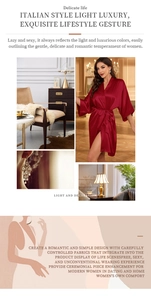 Detail of red silk satin robe showing luxurious fabric texture and tie-waist design
