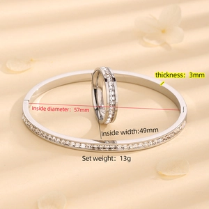 Silver stainless steel jewelry set with sparkling crystals on warm background with petals