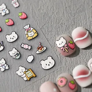 Süße Bären-Nagelaufkleber mit Dessert-Motiven für kreative DIY-Nageldekorationen
