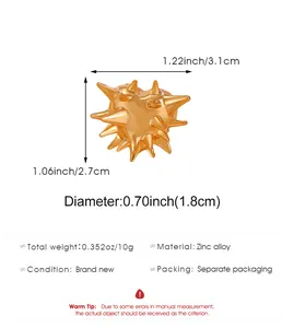 Detailed size specifications for the gold punk heart-shaped sea urchin rivet ring