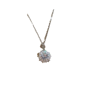 Titanium steel necklace with sparkling flower zircon pendant on white background