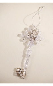 Sparkly acrylic key-shaped ornament with silver glitter for Christmas tree decoration