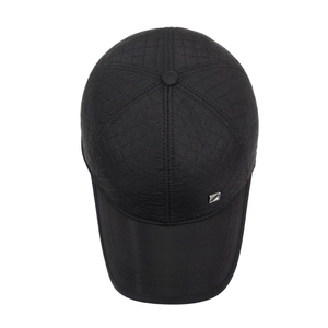 Winter black baseball cap for elderly men with quilted pattern and ear protection padding