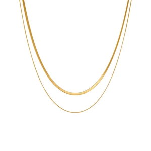 Chic gold-layered double strand necklace featuring a snake chain and delicate ball chain link