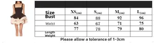 Size chart showing bust, waist, and length in cm for the retro black and white dress