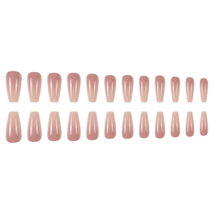 24pcs long coffin press-on nails with natural pink gradient and high-gloss finish