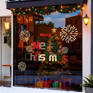 Autocollants Fenêtre Joyeux Noël Statiques PVC Décoration Porte Vitrée Motifs Feu d'Artifice Décor Fête