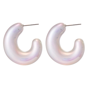 Iridescent acrylic U-shaped hoop earrings with colorful opal luster finish for women
